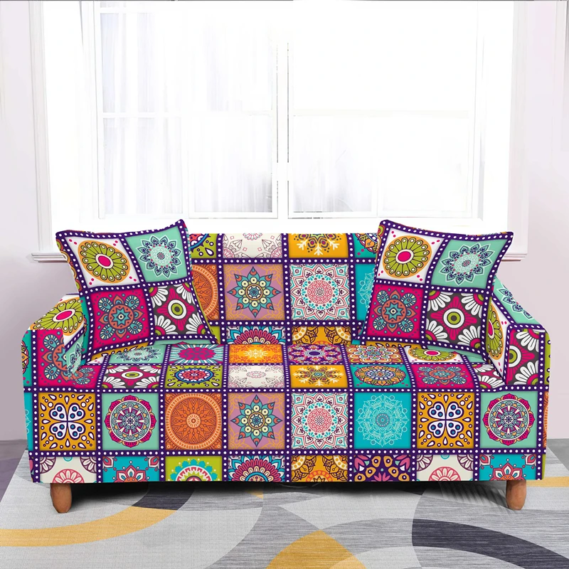 

Mandala Elastic L Shape Sofa Seat Cover Protector Washable Furniture Slipcover Tight Wrap All-inclusive Covers For Living Room