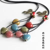 vintage ethnic style long sweater chain personality fashion girl women bell leaves ceramic pendant necklace jewelry accessories