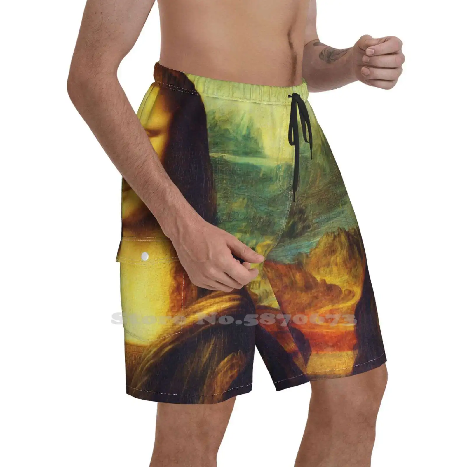 Мужские спортивные пляжные шорты для плавания Мона Лиза Манна живопись улыбка |
