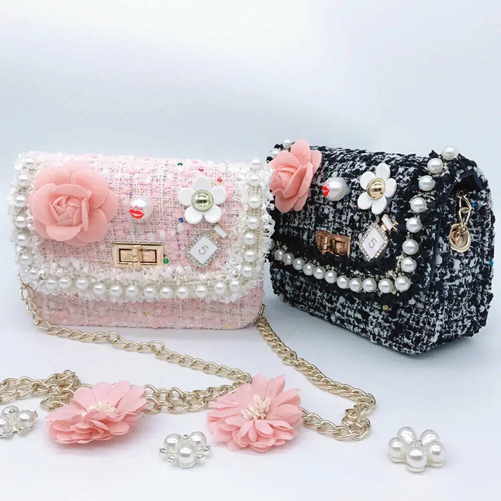 Маленькая милая шикарная Детская сумка через плечо с жемчугом и цветком сумочка
