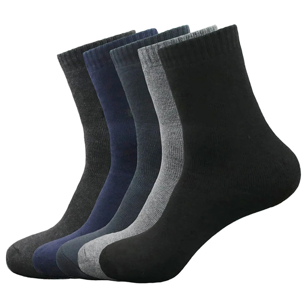

5 Pairs Solid Color Cotton Socks Men Business Casual Breathable Spring Winter Warm Male Crew Socks