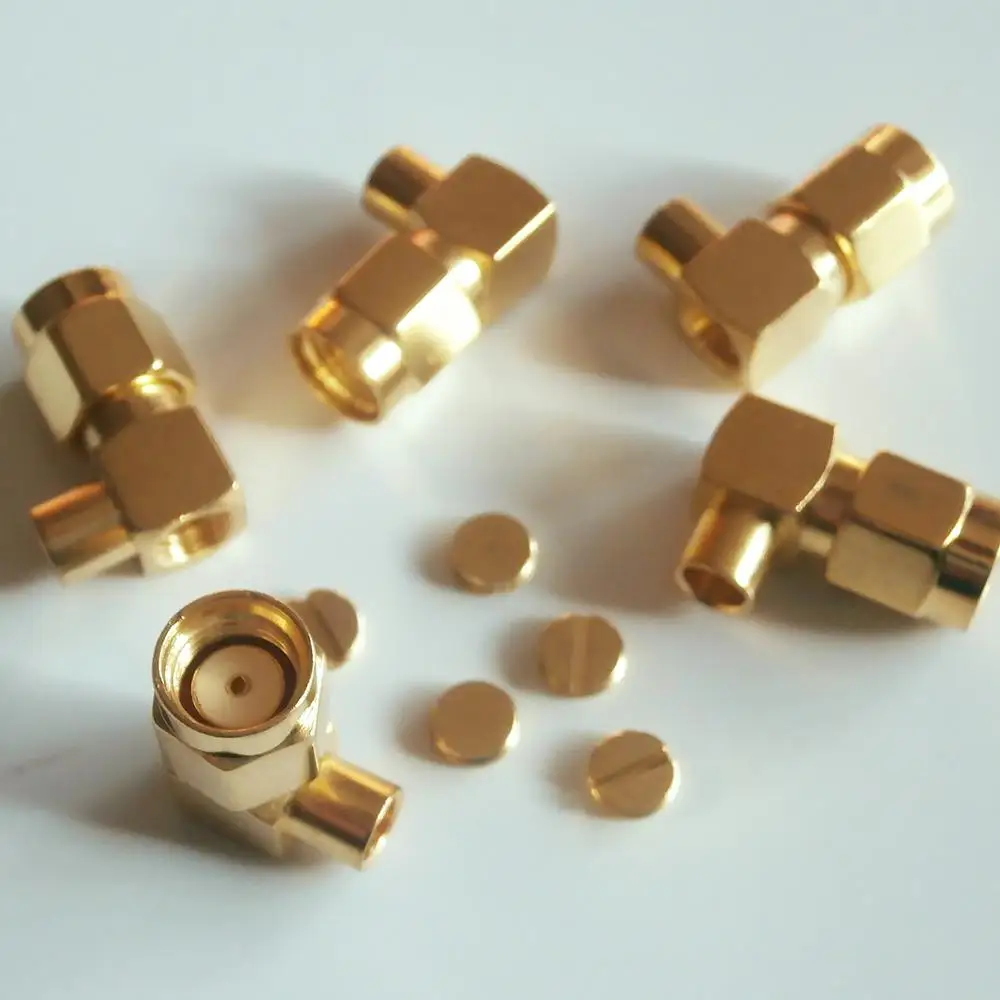 10X Pcs RF Connector RP-SMA RPSMA Male jack 90 Degree Right Angle Solder for semi-rigid RG402 0.141&quot cable Brass GOLD Plated - купить по