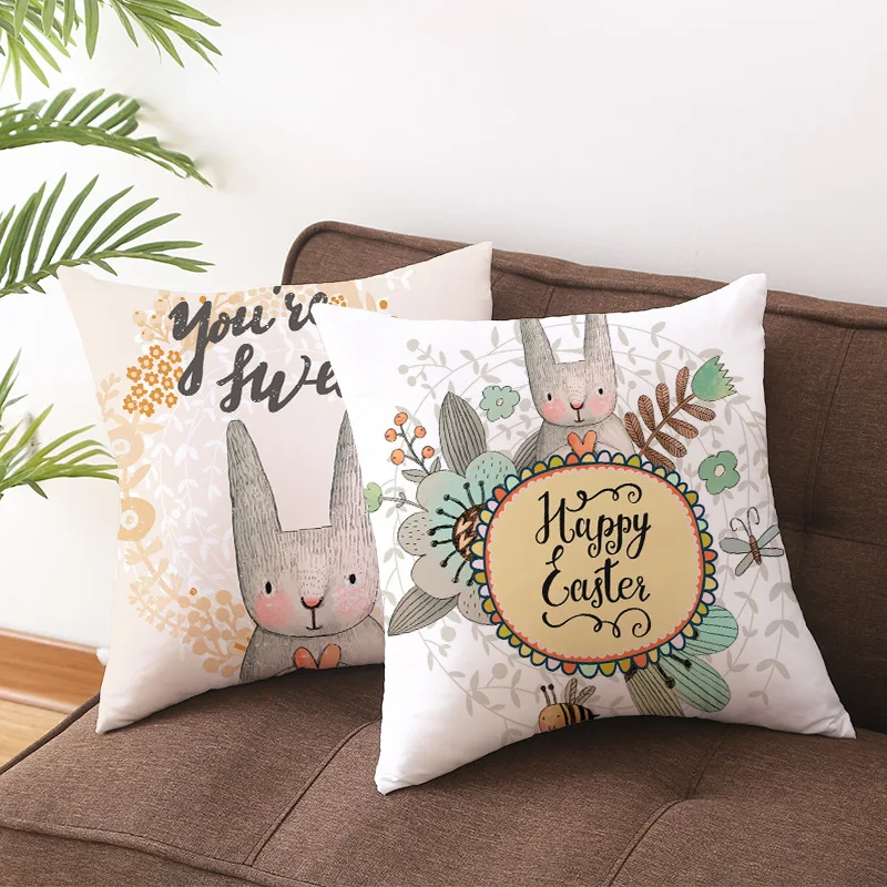 Пасхальный чехол для подушки с принтом Пасхальных Кроликов 45x45 см | Дом и сад