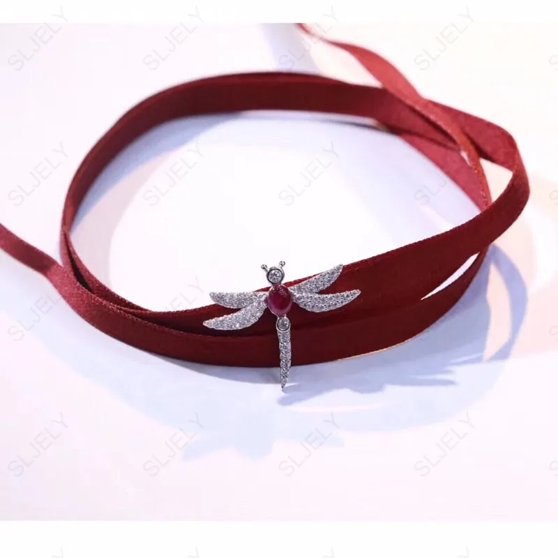 SLJELY серебро 925 пробы красный синий зеленый стрекоза колье модный воротник