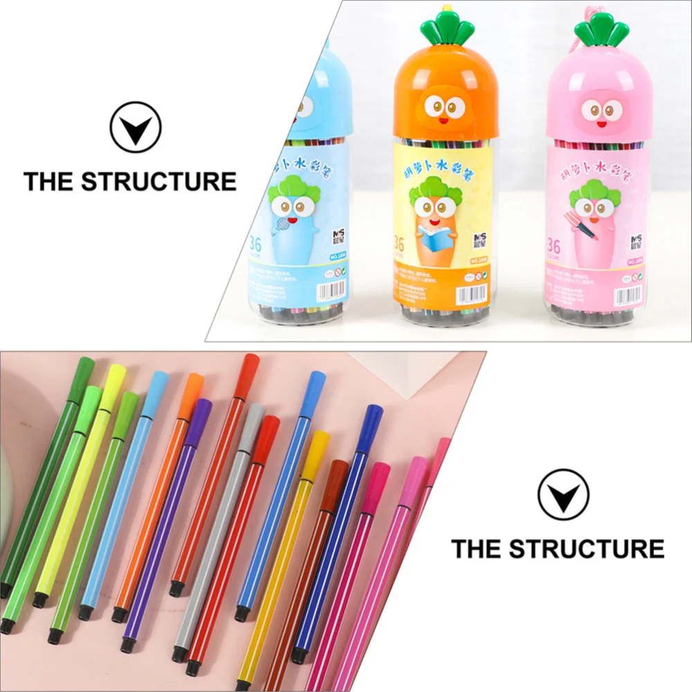 

1 Set 36 Pcs Children Drawing Pens Lovely Carrot Watercolor Pens (Assorted Color)