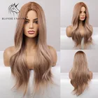 Парик с длинными волнистыми волосами блонд, единорог, Омбре светильник-коричневый Светлый ежедневный натуральный синтетический парик для женщин, Термостойкое волокно для ежедневного использования