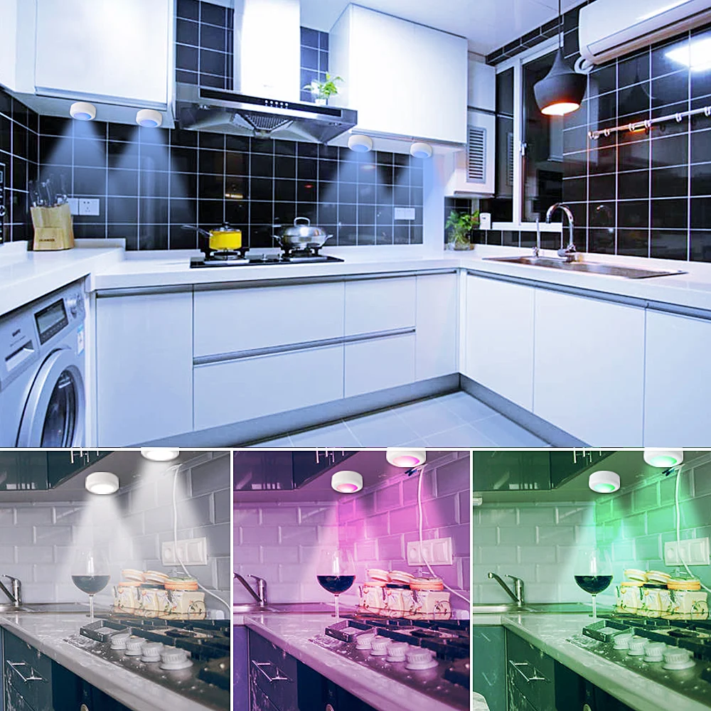 

12 Color Dimmable RGB LED Lights Kitchen Lamp Touch Sensor Wardrobe/Closet/Cabinet Night Light Puck Light with Remote Controller