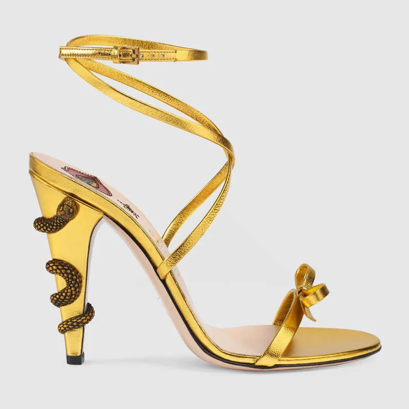 

2021 summer new Snake high heel sandals Ribbon Sandals large