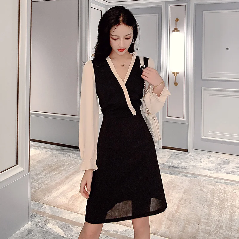 Женское повседневное шифоновое платье Новая Осенняя мода v-образный вырез