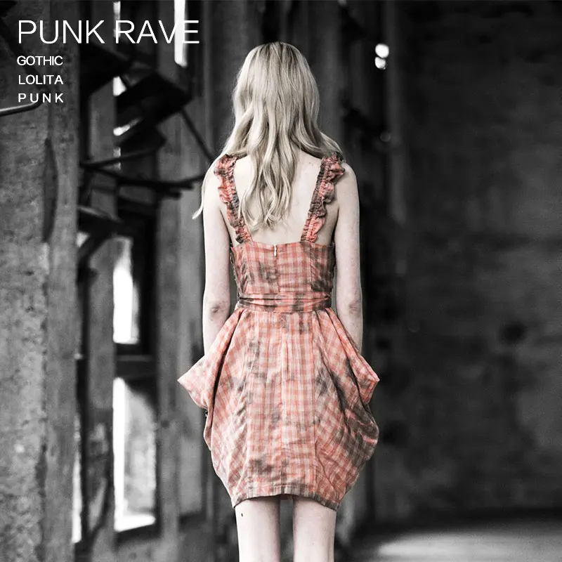 Повседневное женское двухцветное платье на тонких бретельках в стиле панк