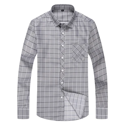 

Men's New Long Sleeve Plaid Shirt Youth Regular No Iron Plaid Casual Plus Size Pocket Decorative Shirt