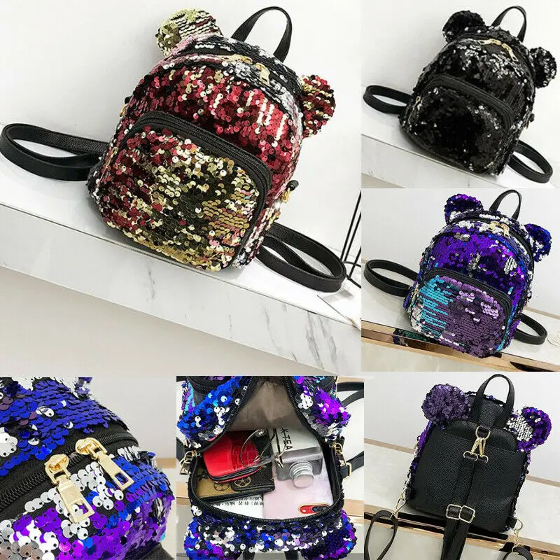 Женский бархатный мини рюкзак для девочек школьный с блестками и объемными