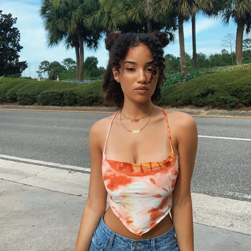 Сексуальные майки Y2K с лямкой через шею женские топы без рукавов топ завязкой на