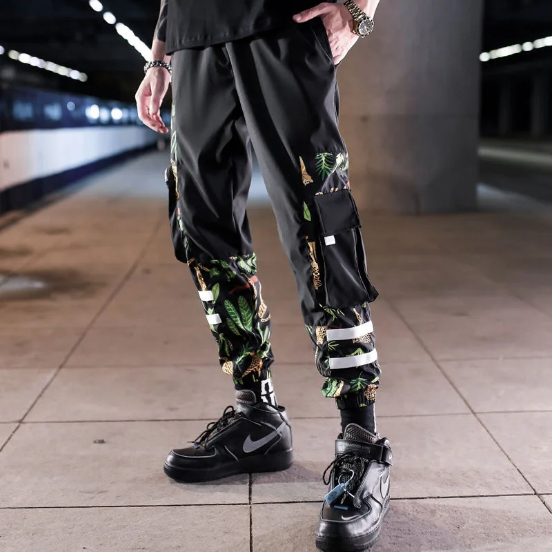 

Cargo Pants Camouflage Men Patchwork Hip hop Loose Joggers Pocket Streetwear Ankle length Trousers Techwear