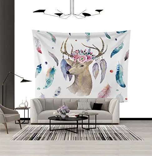 

Fairytale Deer Bohemian Feather Hanging Hippie Colorful Tapestry