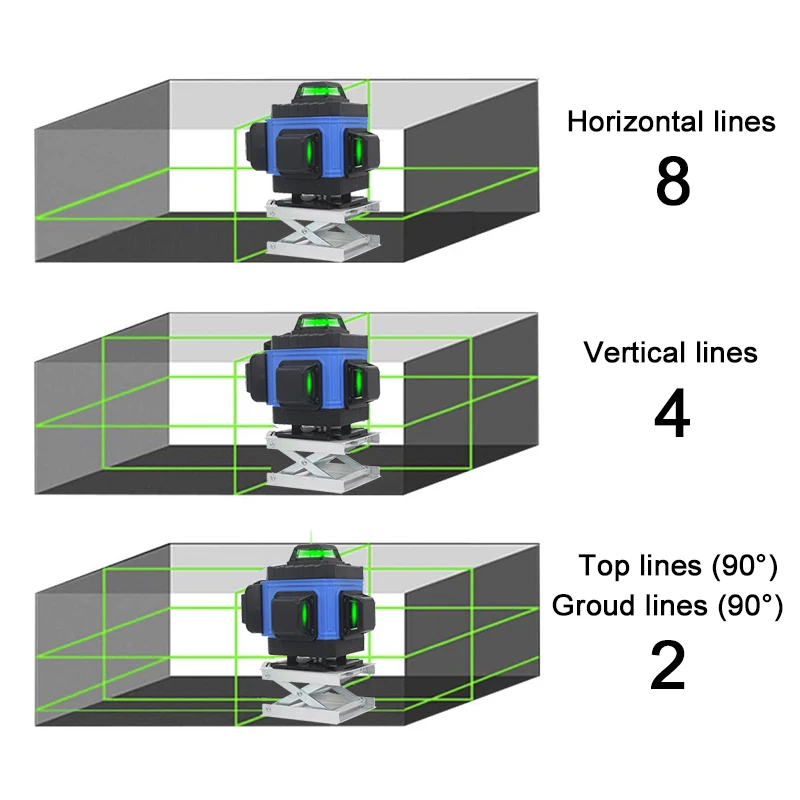 3D 16 Lines Laser Level Self-leveling Green Vertical Horizontal Line with Metal Lifting Platform Bracket Battery | Инструменты