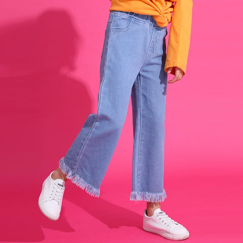 Джинсы для девочек Новинка Осень Брюки с широкими штанинами Слаксы весеннее