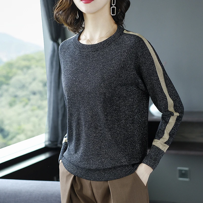 Long sleeves B YISU, тонкий женский свитер, короткий рукав, пуловер, женская мода, яркие шелковые свитера для женщин, весна, вязанные свитера, топы для женщин - Цвет: Long sleeves B