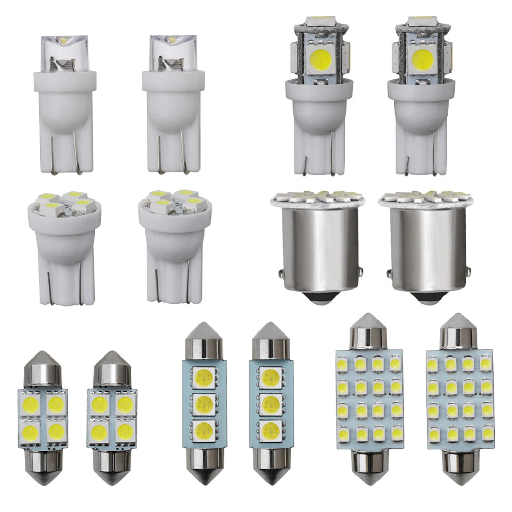 

14Pcs Car LED White Interior Lighting Package Kit For T10 2112 2122 36mm Map Dome License Plate Lights White Accessories