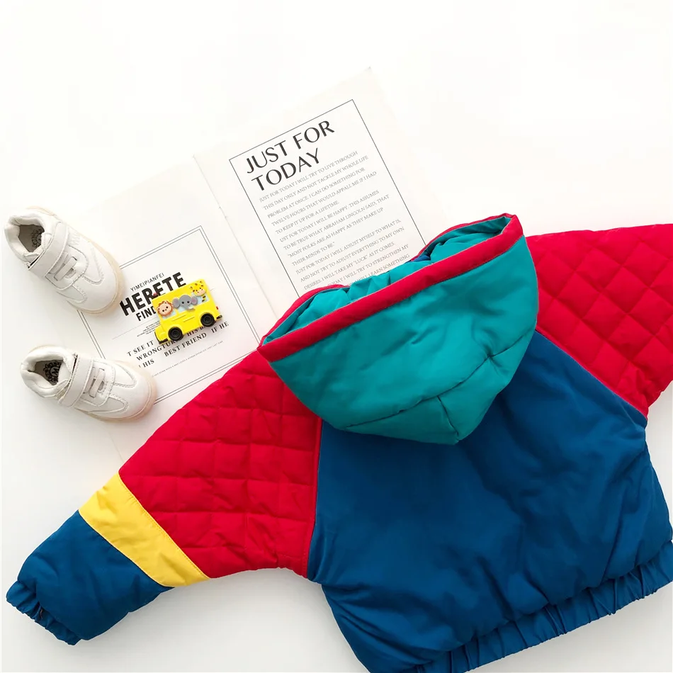 

2020 Presell November 15th Kids Jacket Contrast Color Cotton-padded Hooded Cute Autumn Winter Boys Girls Outerwear