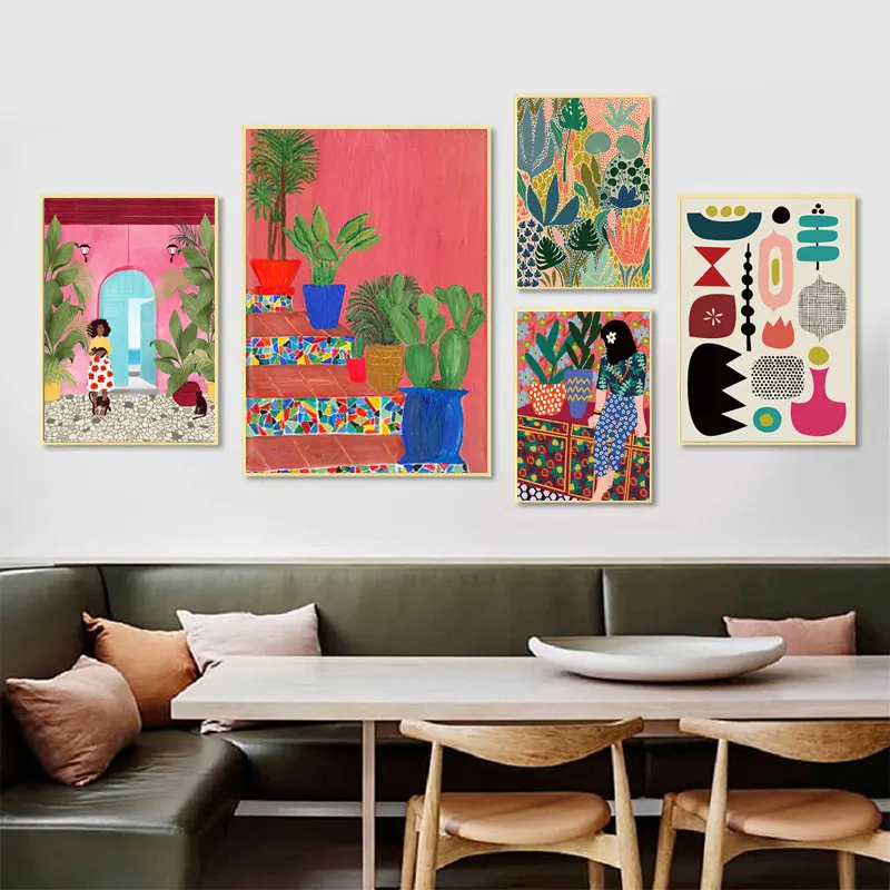 

Wall Art CanvasModern Multicolored Abstract Garden Plants Poster For Living Room Painting Bedroom Gallery Aisle Home Decoration