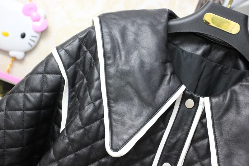 Winter Korean Style Women's High Quality Sheepskin Genuine Leather Peter Pan Collar Jackets Coat C740