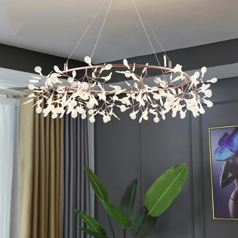 Lámpara colgante nórdica para sala de estar, iluminación Led de techo moderna de luciérnaga para cocina, redonda, de lujo