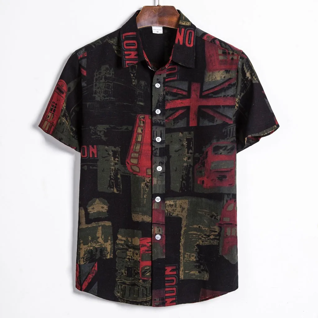 

Hawaiian Mens Shirts Ethnic Short Sleeve Shirts For Men Casual Turn-down Collar Blouse Men Streetwear Camisas De Hombre chemise