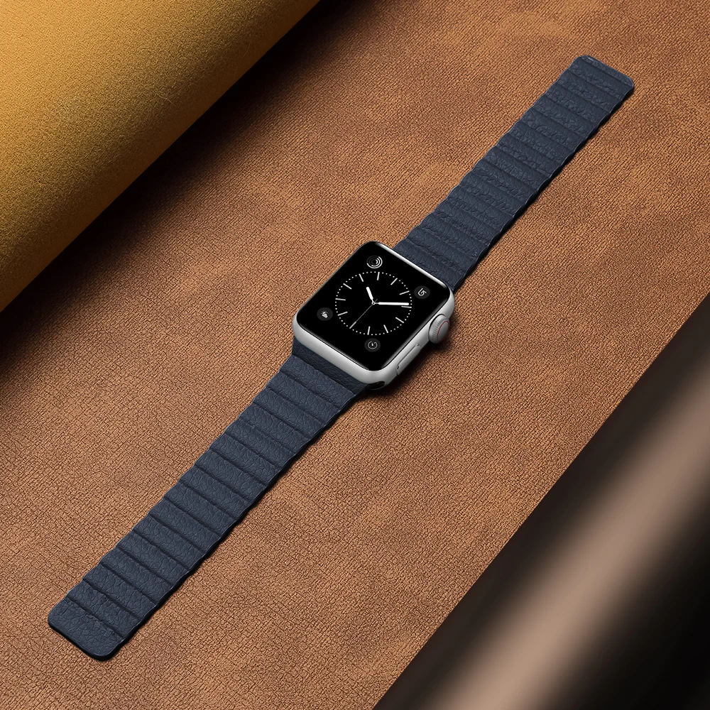 Ремешок кожаный для Apple Watch band 44 мм 40 38 42 магнитный браслет смарт часов iWatch series 3 4 5 se