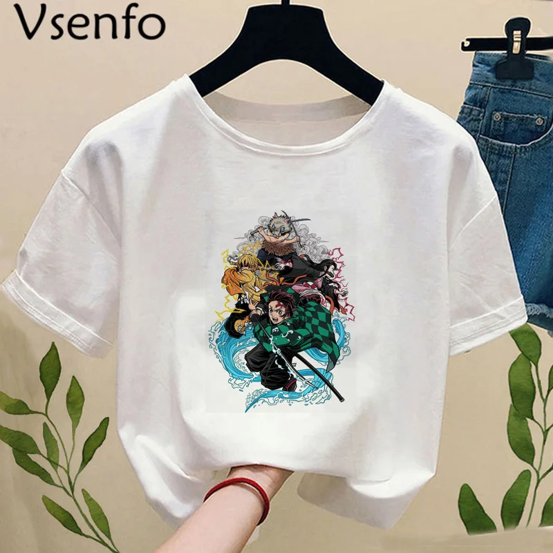 

Футболка женская с принтом в стиле японского аниме Kimetsu No Yaiba, Demon Slayer, летние топы в стиле Харадзюку