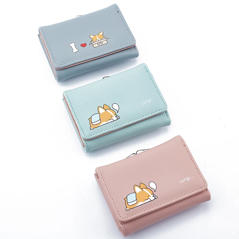 

New Leather Wallet Women Cartoon Cute Corgi Dog Ladies Purse Short Female Money Coin Pocket women Wallets