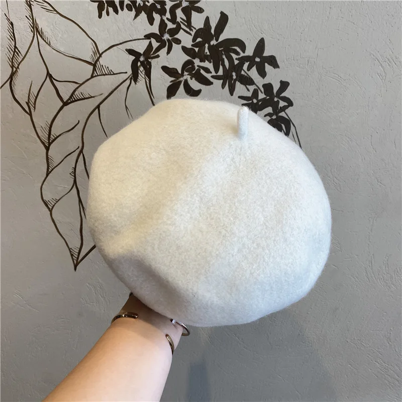 

Japanese fold beret female autumn winter button painter hat wool beret all-match pumpkin hat casual octagonal hat