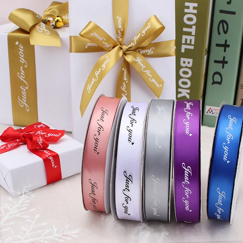 

New 5yards 10 20 25 38mm Printed "just for you" Polyester Ribbons for Wedding Christmas Party Decorations DIY Bow Craft Ribbons