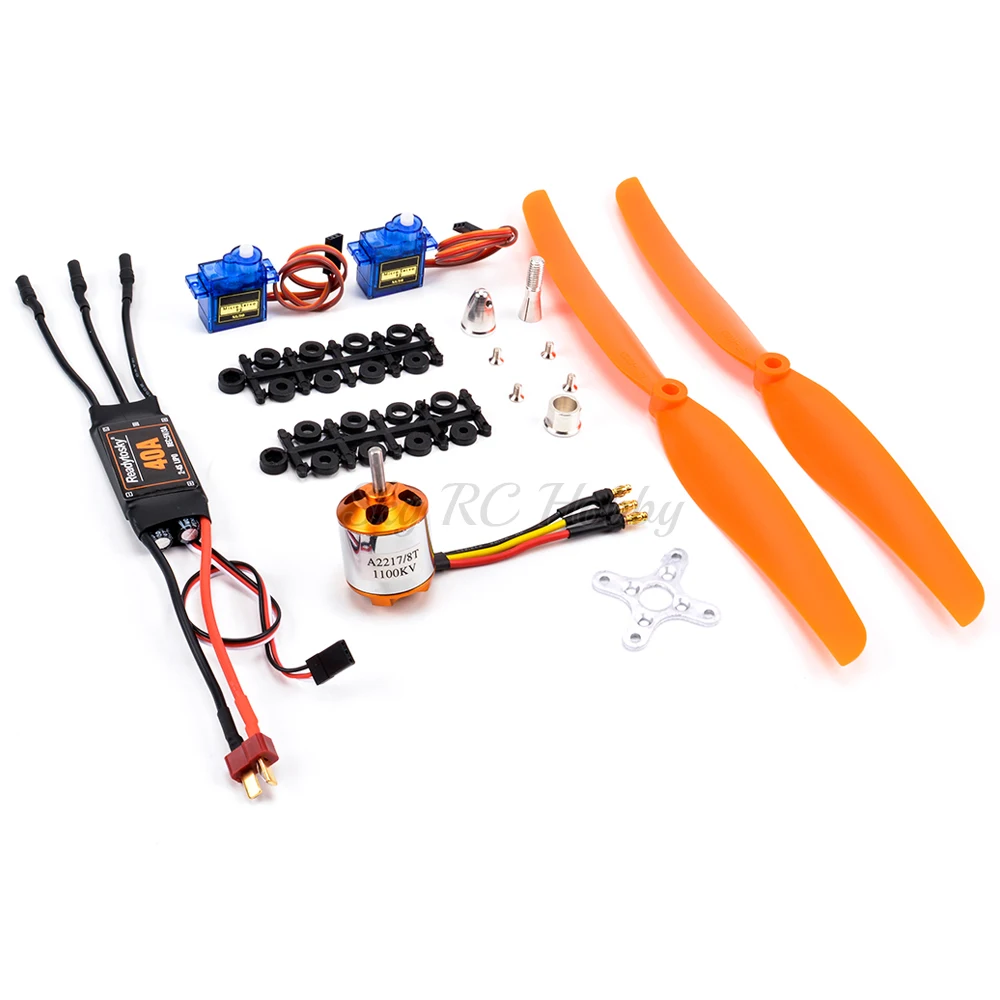Новый бесщеточный двигатель A2217 2217 1100KV 1250KV 2300KV 40A ESC SG90 Servo 6035 8060 Prop для