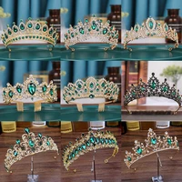 trendy green crystal rhinestone baroque vintage tiara and crowns for queen princess bridal wedding hair accessories gift jewelry