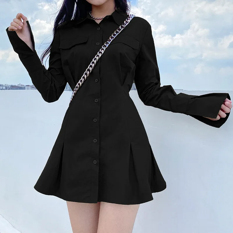 

Shirt Dress Black White Women Summer Long Sleeve Short Mini Dresses for Women Summer Tunic Style Vestidos Verano 2021 Jupe Femme