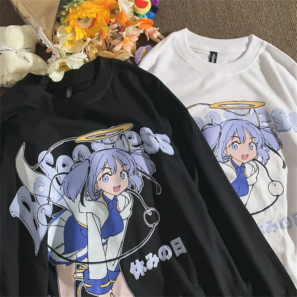 

Amine Harajuku Couple Sweatshirt Women Cartoon Couple Clothes Femme Gothic Autumn Cute Hoodies Pullover Loose Black Hoody Female