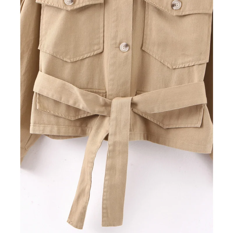 Стильный шикарный хаки галстук ремень куртки Женская мода отложной воротник