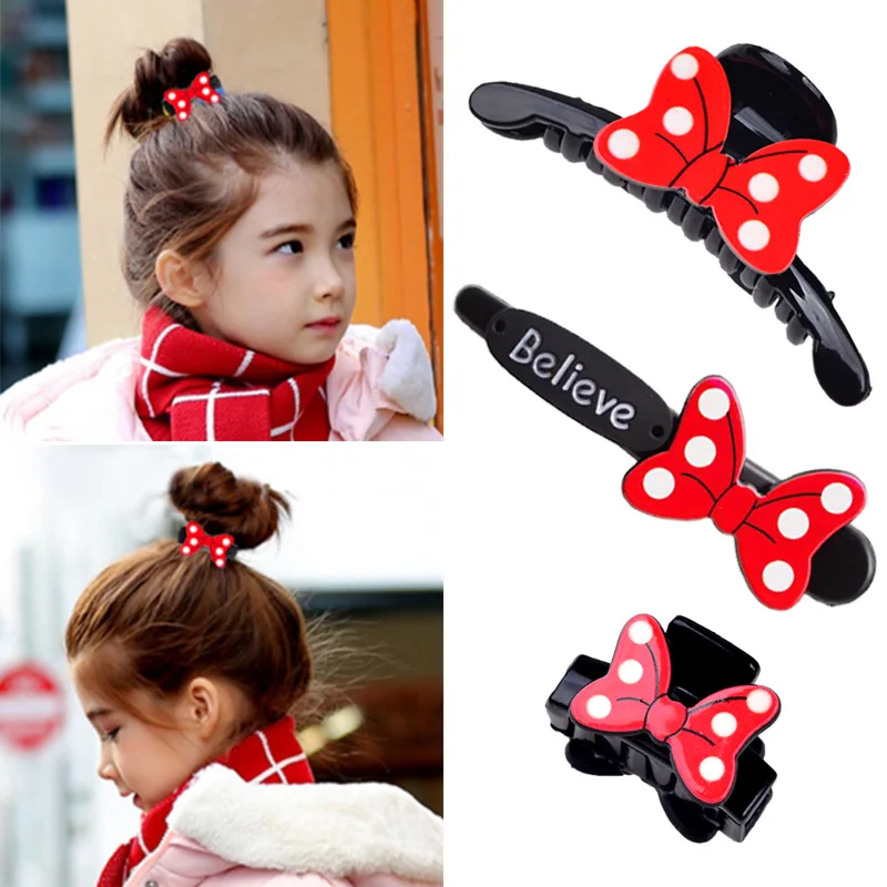 

New Hairpin Minnie Bowknot Hairpin Children Hair Claws Cute Red Bowknot Girl Barrettes Side Clip Headdress Hair Accessories Gift