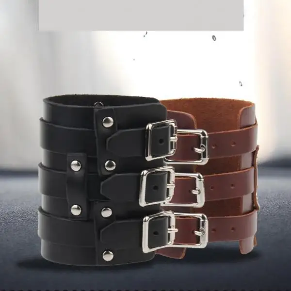 

Unisex Punk Leather Wristband Metal Buckle Bracer Wrist Band Jewelry Costume