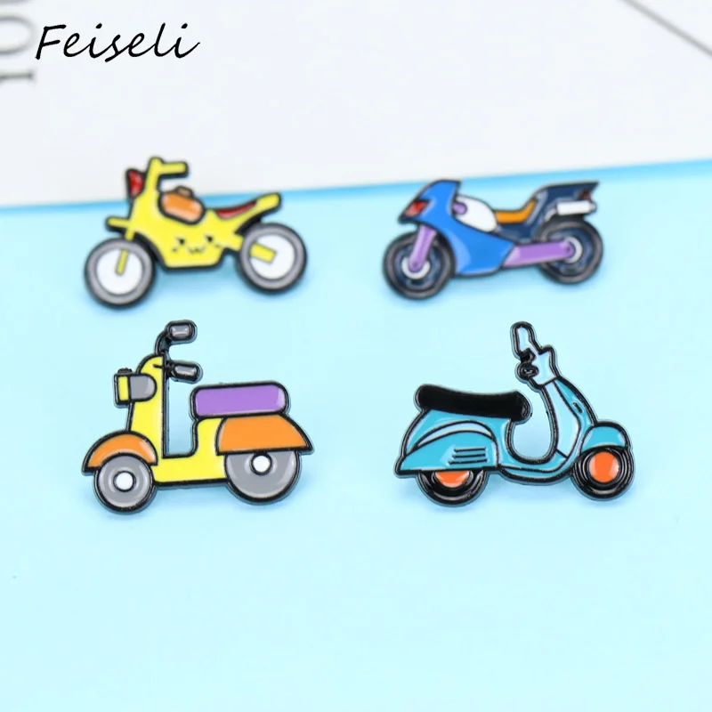 Feiseli милый мультфильм эмаль Электрический мотоцикл брошь для женщин детская