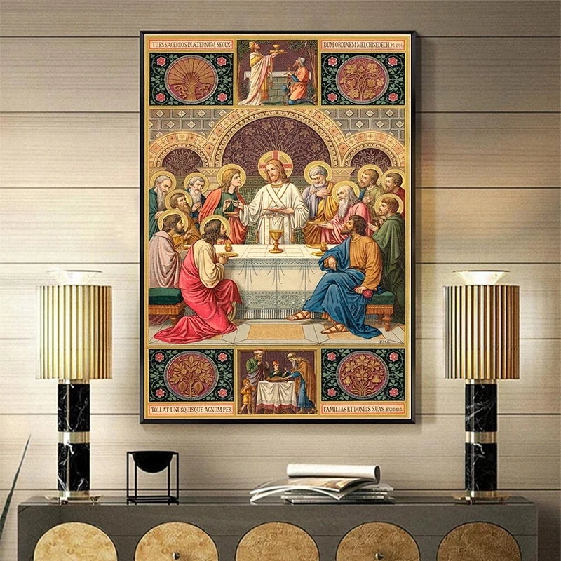 

Nordic Vintage Holy Card The Last Supper Canvas Painting Christian Jesus Virgin Posters Church Picture Living Room Home Decor