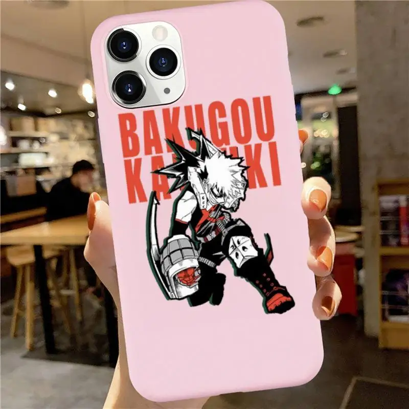 

boku My hero academia Phone Case Pink Candy Color for iPhone 6 7 8 11 12 s mini pro X XS XR MAX Plus