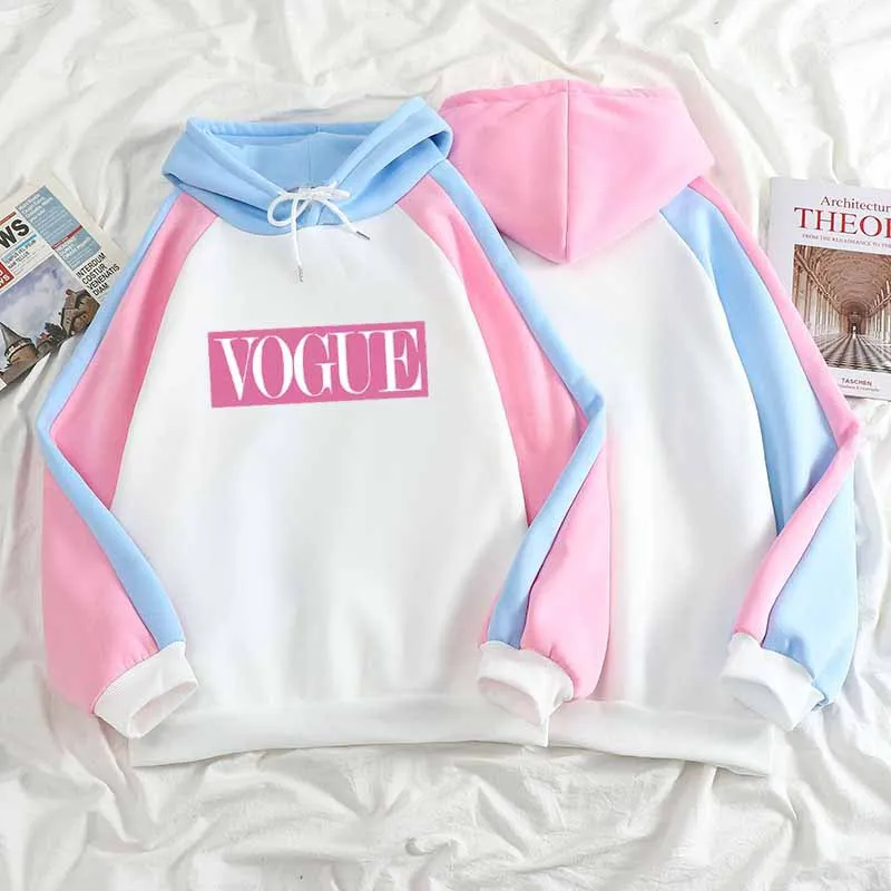 

2021 Women Winter New VOGUE Loose Long Sleeve Contrasting Color Men Women Hoodie Casual All-match Fashion Personality Sweatshirt