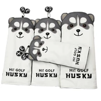 lovely husky golf driver head cover cartoon animal 1 3 5 7 woods pu leather headcover dustproof covers
