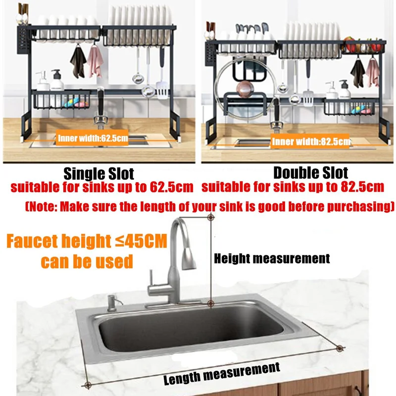 65/85 см кухонные полки Держатели для хранения над раковиной из нержавеющей стали