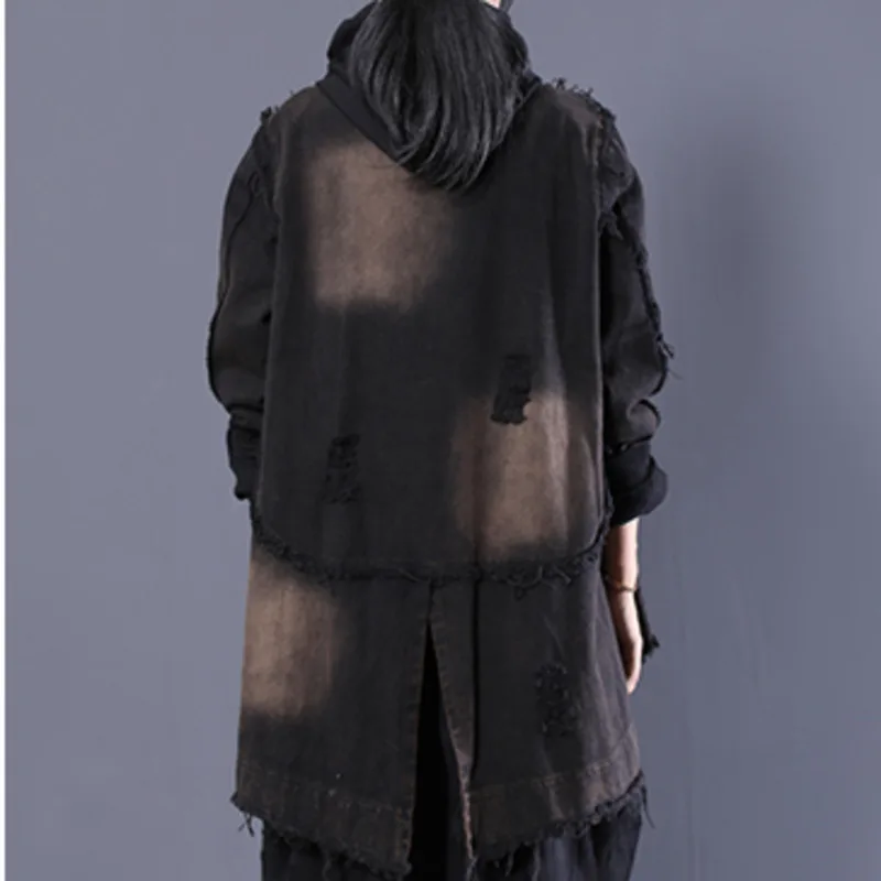 Женское Ковбойское пальто [EWQ] асимметричное Свободное с квадратным воротником и