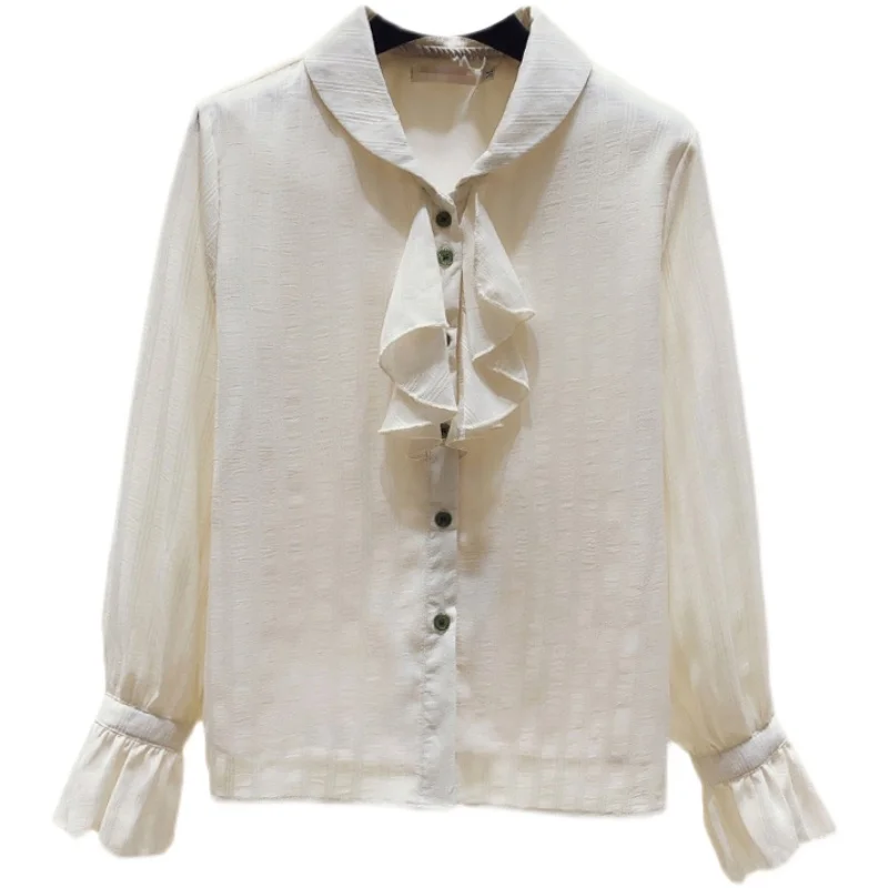 

Шифоновая Милая рубашка с длинными рукавами на весну и осень, модные блузки, 2022, дешевая винтажная одежда для женщин, женская одежда