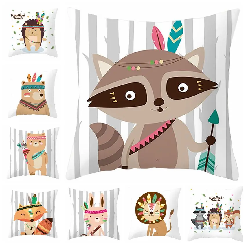 Племени лесной чехол для подушки с изображением животных Медведь принтом лисой