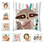 Племени лесной чехол для подушки с изображением животных Медведь с принтом с лисой; Тонкой работы из хлопчатобумажной ткани Подушка Чехол декоративный зонт для детского кресла диван-кровать домашний Декор Подушка Чехол 45x45